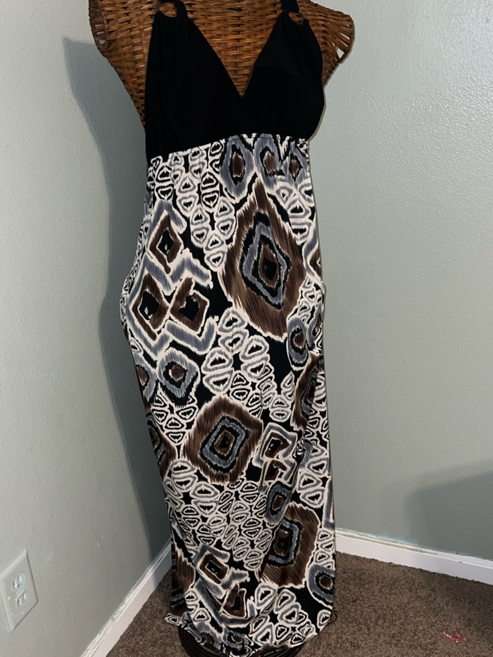 Black and Brown Geometric Print Maxi Dress